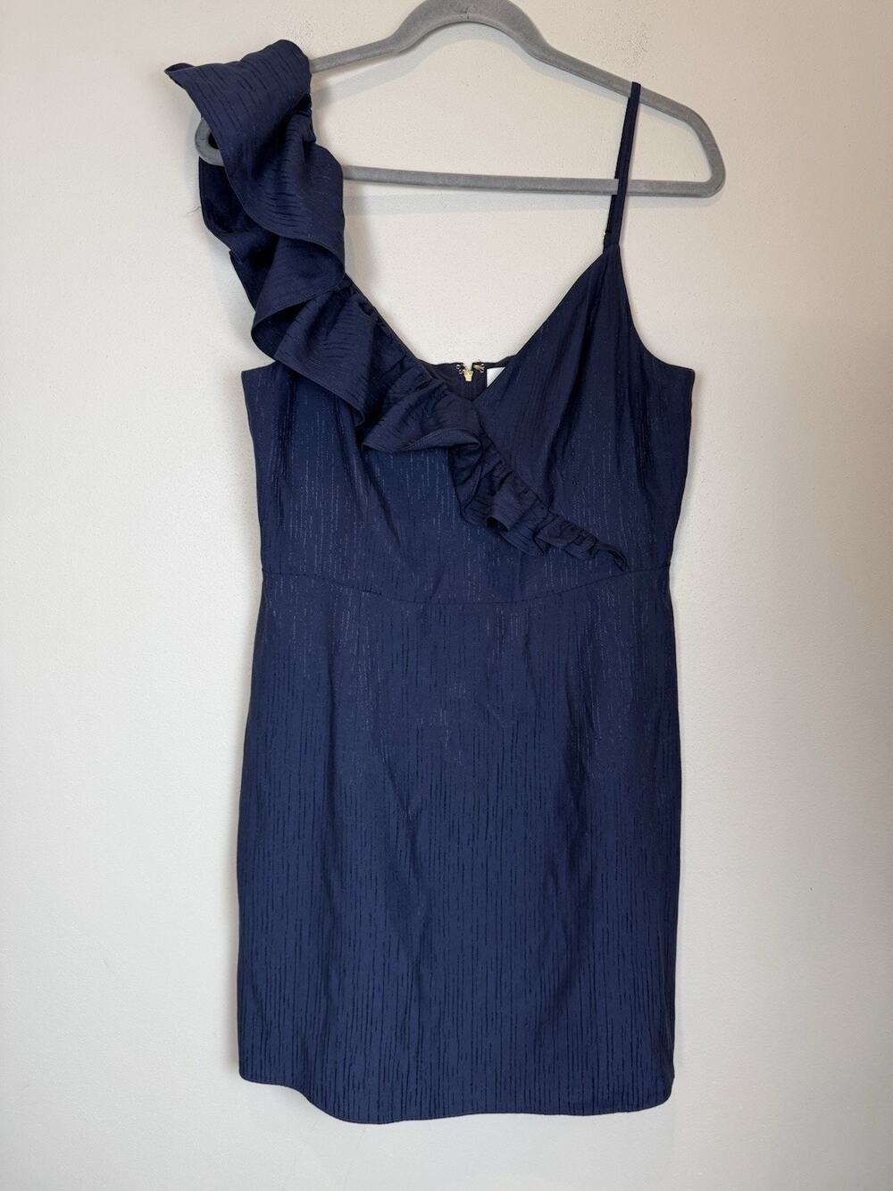 Lilly Pulitzer Navy Blue Lavianna Ruffle One Shoulder Mini Dress Sz 8